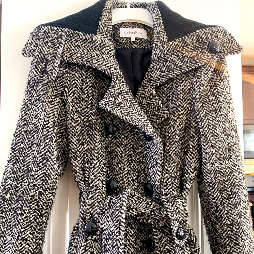 Calvin Klein wool herringbone coat size 2